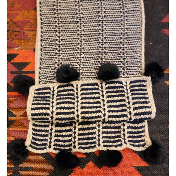 Land's End Accessories - NEW Land's End Women's Navy and Beige Long Wool Scarf with Pom Poms.